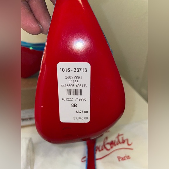 CHRISTIAN LOUBOUTIN DEBOUT CONDORAPIK 100 VINYL & PATENT PUMP LIN BLUE SPLASH - Picture 10 of 13